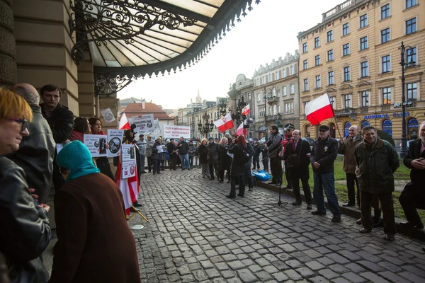 Protesta Cerca Ópera Cracovia Contra Llegada Tropas Rusas Crimea — Foto de Stock