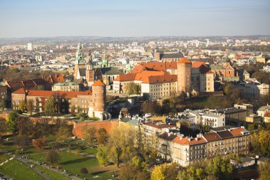 wawel royal castle park ile havadan görünümü