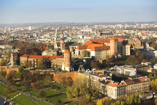 Vista aérea del castillo real de Wawel con parque —  Fotos de Stock