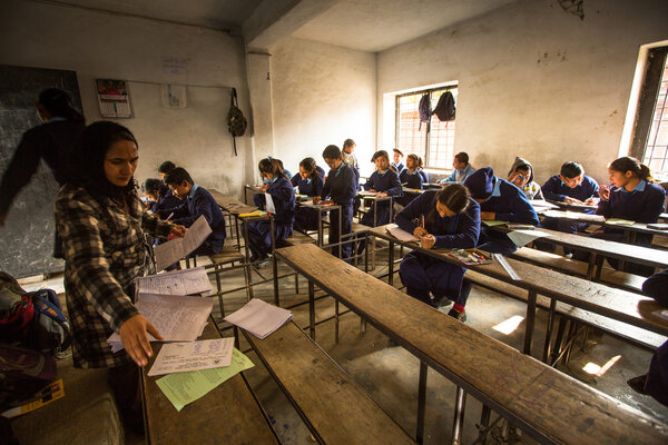 Unknown children in the lesson at public school