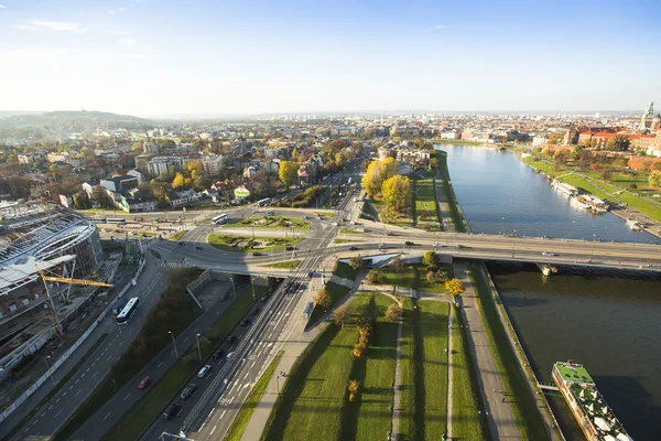 Letecký pohled na řeky Visly v historickém centru města — Stock fotografie