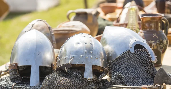 Medieval knight's helmets — Stock Photo, Image