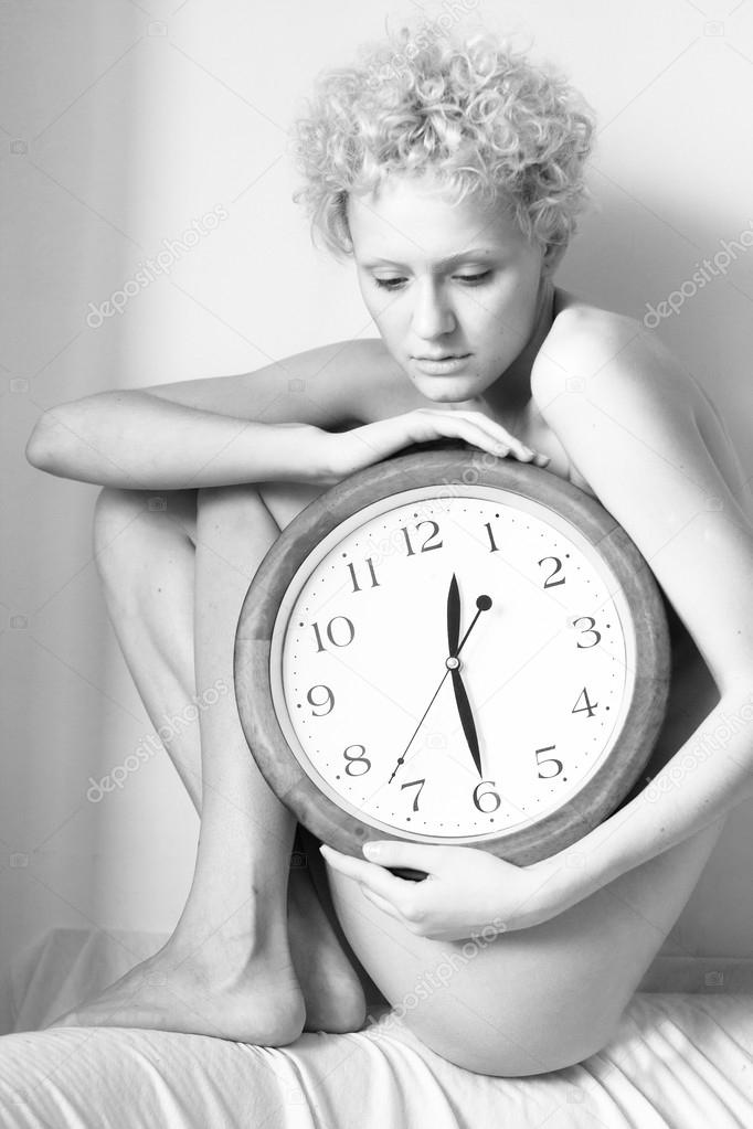 Woman with big clock