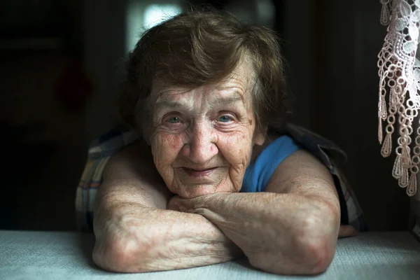 Portrait Old Woman Looking Camera Close — Stock Photo, Image