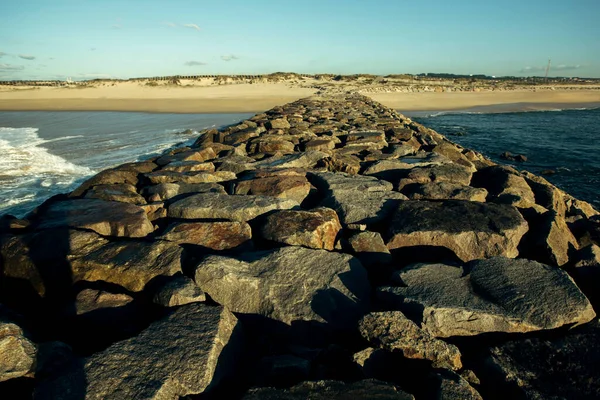 Molo Grandi Pietre Sulla Costa Atlantica Espinho Portogallo — Foto Stock