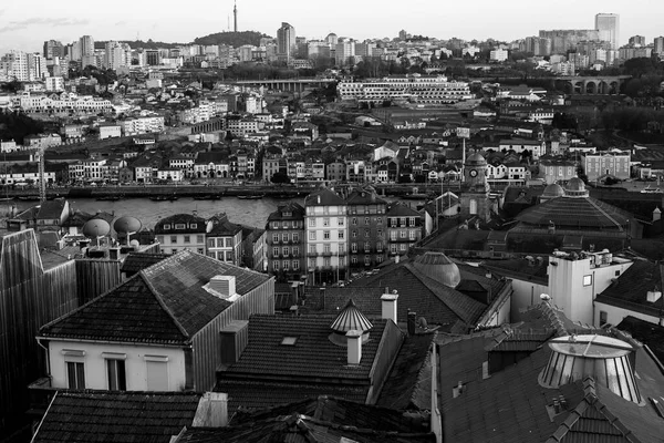 Top View Régi Belvárosában Porto Portugália Fekete Fehér Fénykép — Stock Fotó