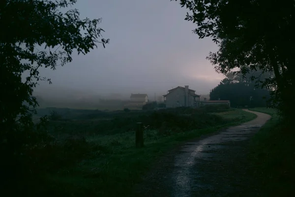 Campagne Est Entourée Brouillard Matinal Galice Espagne — Photo