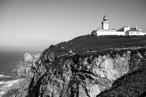 Uitzicht Cabo Roca Vuurtoren Sintra Portugal Zwart Wit Foto — Stockfoto