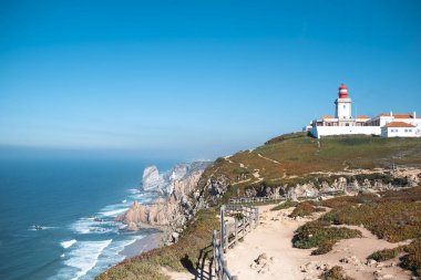 Cabo da Roca Deniz Feneri manzarası. Sintra, Portekiz.