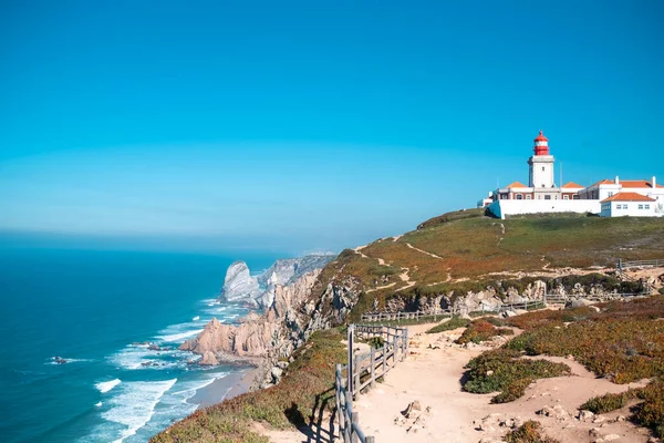 Cabo Roca Deniz Feneri Manzarası Sintra Portekiz Stok Resim