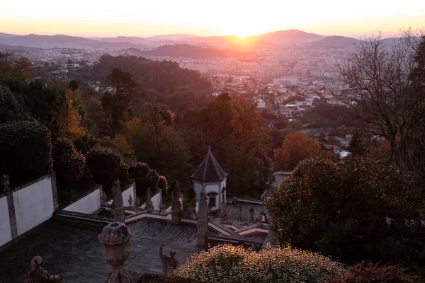 Escalier Église Bom Jesus Monte Coucher Soleil Braga Portugal — Photo