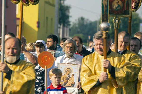 Tikhvin Russia Circa July 2014 Participants Orthodox Religious Procession Occasion — стоковое фото