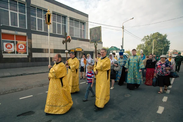 Tikhvin Russia Circa July 2014 Participants Orthodox Religious Procession Occasion — Zdjęcie stockowe