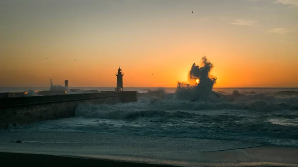 View Lighthouse Storm Atlantic Ocean Porto Portugal — Foto de Stock
