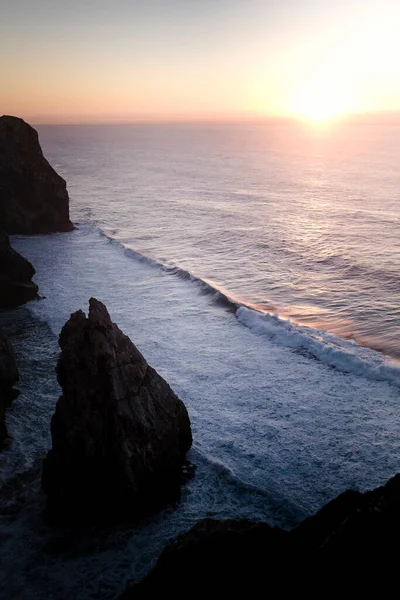 View Cliffs Soft Surf Atlantic Ocean Stunning Sunset Portugal — Fotografia de Stock