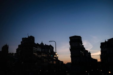 Silhouettes of houses at night in the center of the old city of Porto, Portugal.