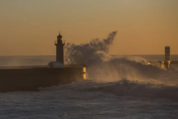 Lighthouse Storm Atlantic Ocean Porto Portugal — Stock Photo, Image