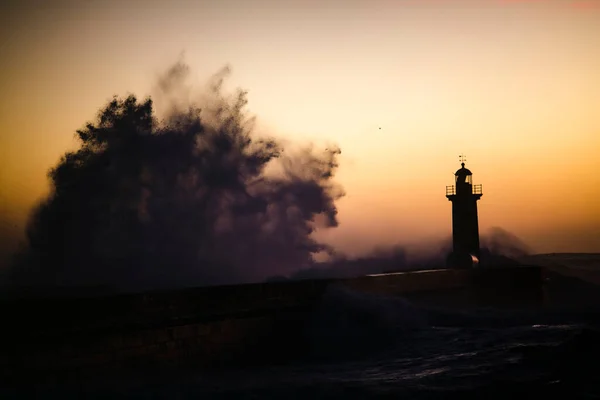Lighthouse Storm Atlantic Ocean Porto Portugal — Stockfoto