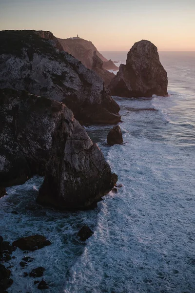 Cliffs Miradouro Praia Caneiro Stunning Sunset Atlantic Ocean Portugal — Stok fotoğraf
