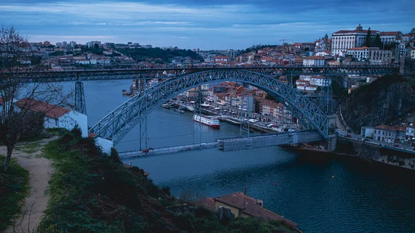 Luis Bridge Douro River Dusk Porto Portugal — Stock fotografie