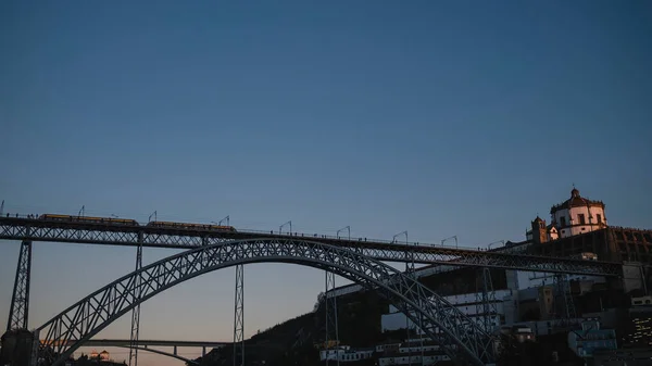 Silhouette Dom Luis Bridge Night Center Old City Porto Portugal — Φωτογραφία Αρχείου