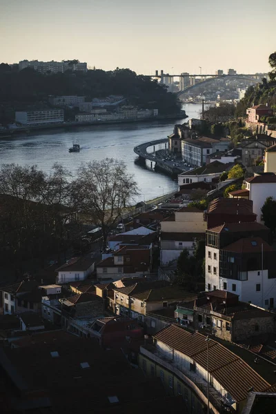 Vista Superior Rio Douro Centro Histórico Porto Portugal — Fotografia de Stock