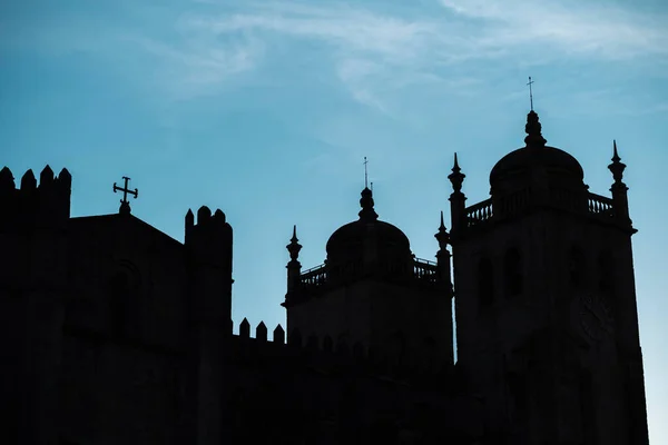 Die Silhouette Der Kathedrale Porto Der Dämmerung Portugal — Stockfoto