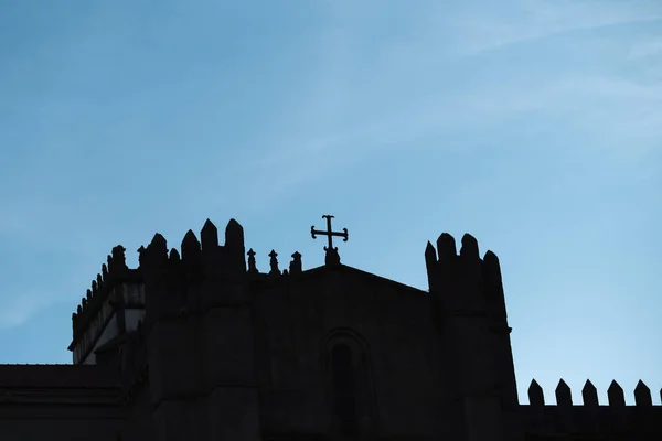 Silueta Parte Superior Catedral Porto Atardecer Oporto Portugal — Foto de Stock