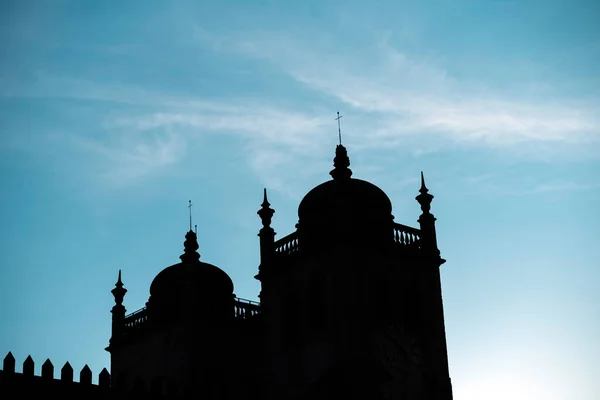 Schemering Silhouet Van Kathedraal Van Porto Porto Portugal — Stockfoto
