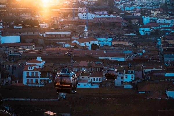 Top View Rooftops Vila Nova Gaia Cable Car Sunset Porto — Stock Photo, Image