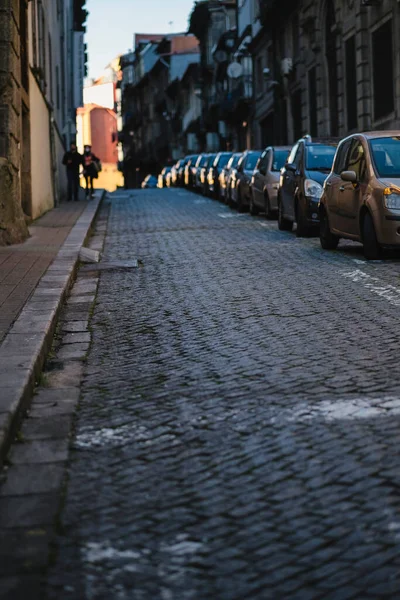 Cobblestone Chodník Úzké Ulici Staré Čtvrti Evropského Města — Stock fotografie