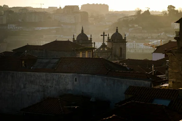 Historické Budovy Podsvícení Při Západu Slunce Porto Portugalsko — Stock fotografie