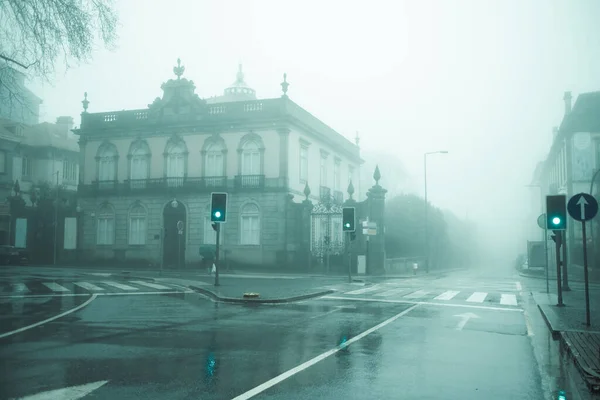 Historic Center Heavy Fog Early Morning Porto Portugal — Stock Photo, Image