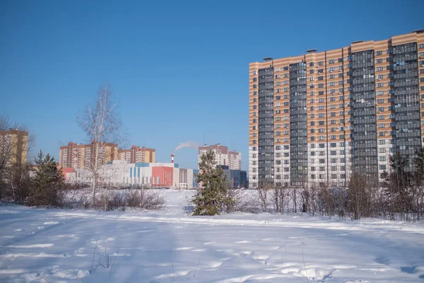 Vista Los Edificios Nuevo Barrio Invierno Voronezh Rusia —  Fotos de Stock