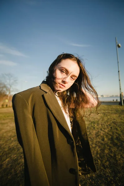 Beautiful Girl Jacket Portrait Outdoors — Stock Photo, Image