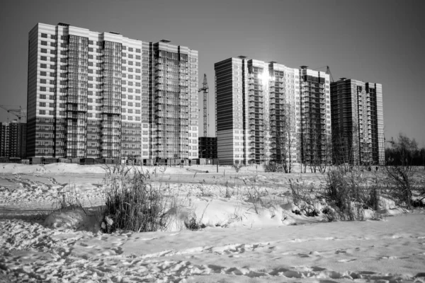 Vista Dos Novos Edifícios Residenciais Voronezh Rússia Foto Preto Branco — Fotografia de Stock