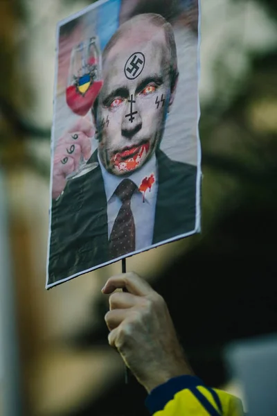 Porto Portugal Feb 2022 Durante Uma Manifestação Contra Invasão Russa — Fotografia de Stock