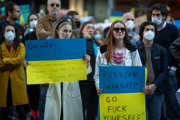 Porto Portugal Feb 2022 Tijdens Een Demonstratie Tegen Russische Invasie — Stockfoto