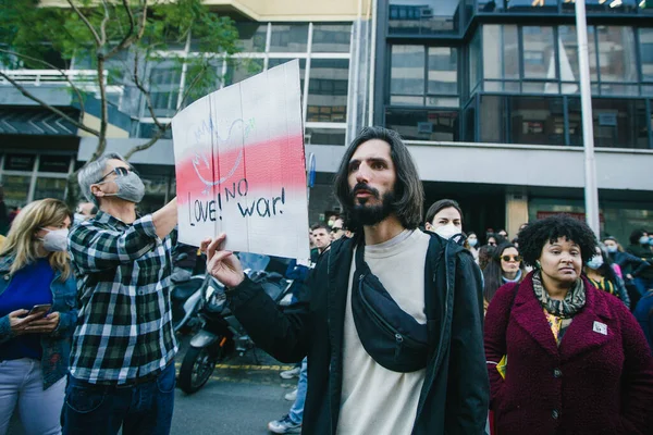 Porto Portugal Feb 2022 Tijdens Een Demonstratie Tegen Russische Invasie — Stockfoto