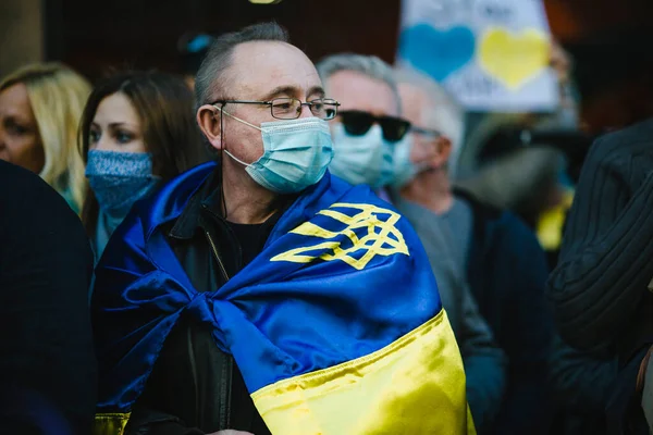 Porto Portugal Feb 2022 Tijdens Een Demonstratie Tegen Russische Invasie — Stockfoto