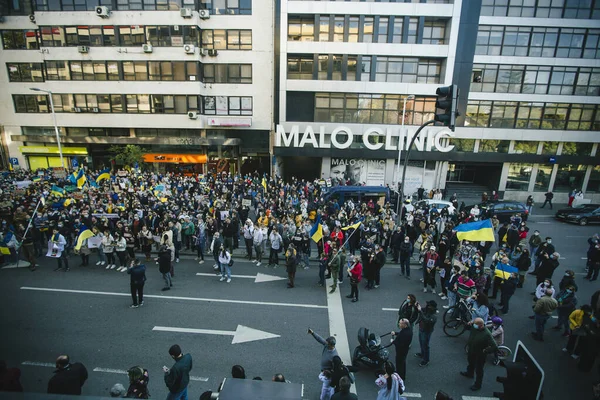 Porto Portugal Feb 2022 Demonstration Russian Invasion Ukraine Rally Support — Stock Photo, Image