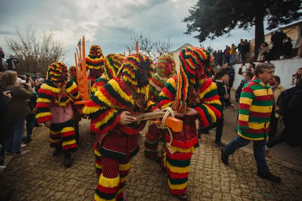 Podence Portugal Mar 2022 在波登斯村举行的古代狂欢节期间 是葡萄牙北部最重要的传统活动之一 联合国教科文组织的无形世界遗产 — 图库照片