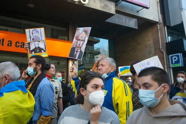 Porto Portugal Feb 2022 Demonstration Russian Invasion Ukraine Rally Support — Stock Photo, Image