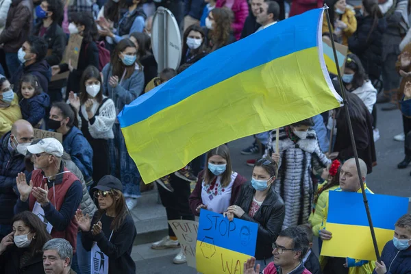 Porto Portugalsko Feb 2022 Během Demonstrace Proti Ruské Invazi Ukrajinu — Stock fotografie