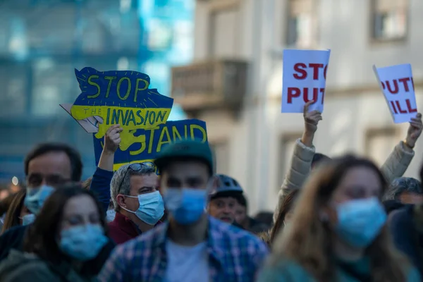 Porto Portugal Feb 2022 Tijdens Een Demonstratie Tegen Russische Invasie — Stockfoto