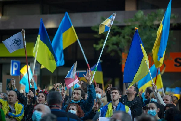 Porto Portugalia Feb 2022 Podczas Demonstracji Przeciwko Rosyjskiej Inwazji Ukrainę — Zdjęcie stockowe