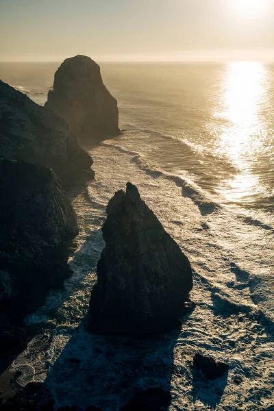 Vista Das Falésias Surf Oceano Atlântico Pôr Sol Portugal — Fotografia de Stock