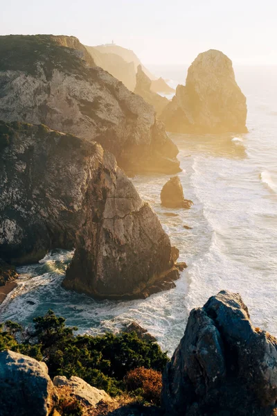 Vista Superior Miradouro Praia Caneiro Falésias Surf Oceano Atlântico Portugal — Fotografia de Stock