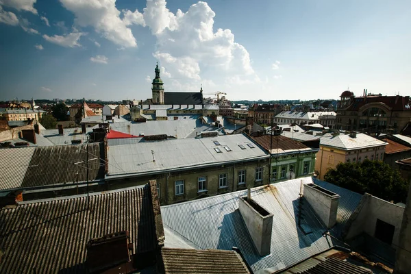 우크라이나 리비우의 역사적 중심지에 지붕의 스톡 사진