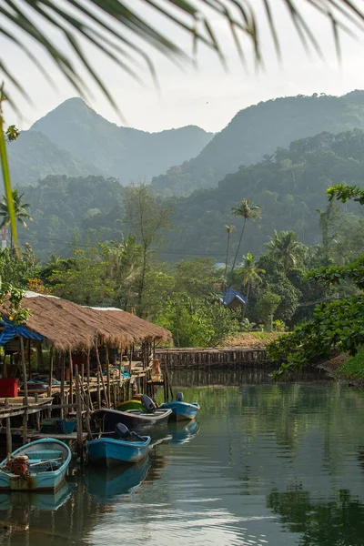 Piccolo Villaggio Fiume Nella Giungla Tropicale Immagine Stock